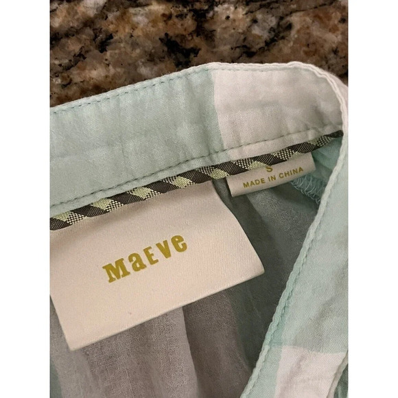 Anthropologie Maeve Short Sleeve Gingham Flutter Top in Mint Sz S Semi Sheer - Picture 9 of 10